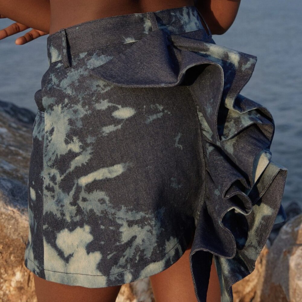 Orr Bubi Denim Ruffle Mini Skirt Unique 6 Sustainable Nigerian African View 4